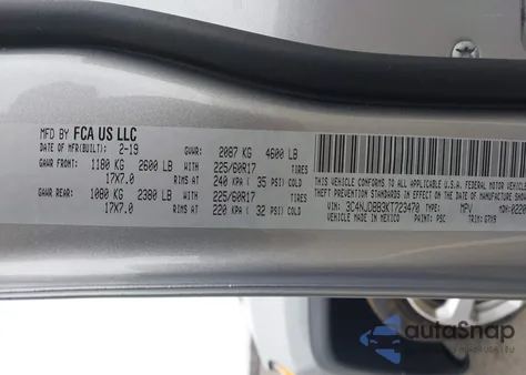 2019 Jeep Compass Latitude 4X4 из США, поврежденный, VIN 3C4NJDBB3KT723470